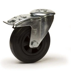 Image de Roulette à oeil pivotante frein diamètre 125 mm roue caoutchouc noir 100 Kg