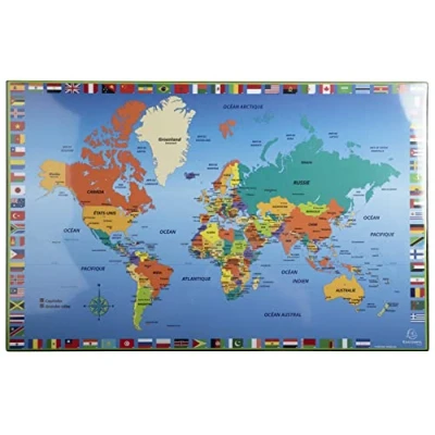Afbeelding van Exacompta Ref. 29790E 1 Gevoerde harde kartonnen bureauonderlegger voor en achterkant in PVC dagelijks gebruik afmetingen 37,5 x 57,5 cm wereldvisual plat geleverd