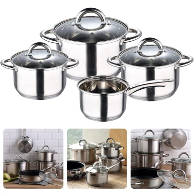 Afbeelding van Cheqo® 7 delige Pannenset met Kookpannen Ø16 18 20 24 Cm Inclusief Deksels Geschikt voor Alle Warmtebronnen Ook Inductie Set Kookpan