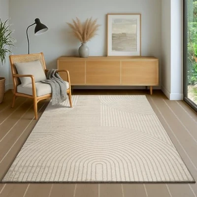 Afbeelding van the carpet Everest Modern laagpolig woonkamertapijt met high low effect, 3D hoge pooldichtheid en aangenaam zacht, beige, 160 x 230 cm