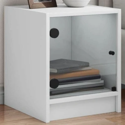 Afbeelding van vidaXL Nachtkastjes met glazen deuren 2 st 35x37x42 cm wit