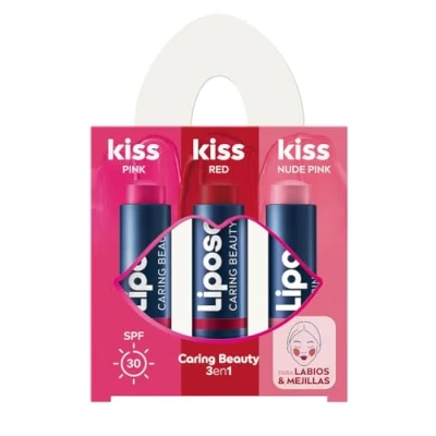 Afbeelding van LIPOSAN Caring Beauty 3 in 1 lippenbalsem, combineert lippenbalsems en lippenstift tinten (rood, roze nude roze), lippenbalsem stick (3 x 4,8 g)