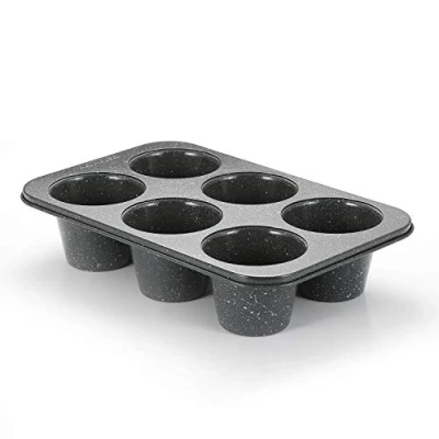 Afbeelding van Monfish Jumbo Muffinvorm voor muffins, 6 kopjes, diep, koolstofstaal met anti aanbaklaag, granietsteen oppervlak, grote muffinvormen om te bakken, 9 diaxen
