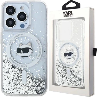 Afbeelding van Karl Lagerfeld Liquid Glitter Choupette Head MagSafe hoesje voor iPhone 13 Pro Max transparant