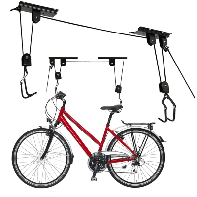 Afbeelding van Cheqo® Fietslift Plafondmontage Ophangsysteem Fietstakel Max. 45 kg Fietsophangsysteem voor Garage Incl. Bevestigingsmateriaal