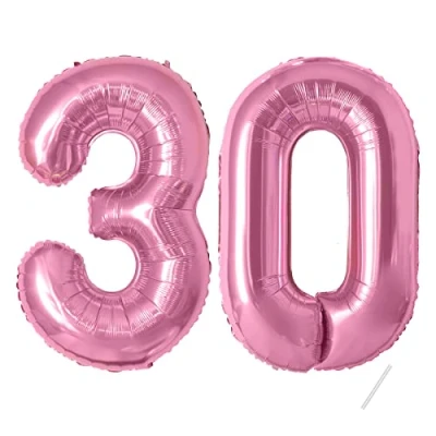 Afbeelding van ballonnen verjaardag 30 roze 100 cm ballon cijfer 30, nummer Happy Birthday decoratie, ballonnen, verjaardagsfeest, jaren vliegen dankzij helium