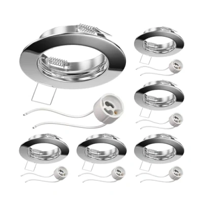 Afbeelding van ledscom.de 6 Inbouwspots met behuizing voor in het plafond, FERE, rond, glanzend chroom (GU10/MR16/GU5,3/50 mm) incl. GU10 fitting