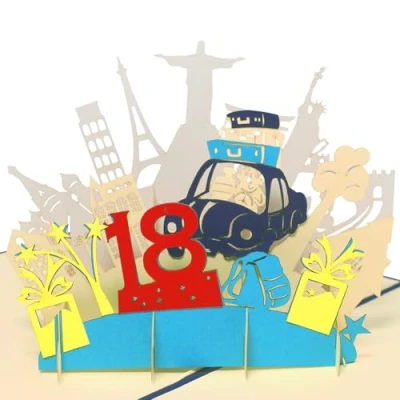 Afbeelding van LIN PopUp®, LIN17257, POP UP 3D wenskaart verjaardag 18e party, jongen, blauw, N16