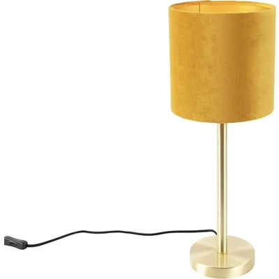 Afbeelding van QAZQA Tafellamp messing met gele kap 20 cm Simplo