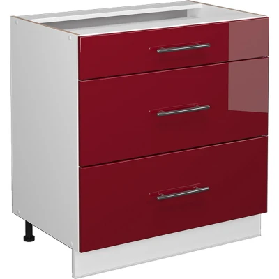 Afbeelding van Vicco Badkamerkast Fame Line, Bordeauxrode hoogglans/Wit, 80 x 81.6 cm met 3 laden, zonder werkblad