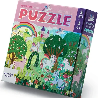 Afbeelding van Crocodile creek puzzel met holografische folie sprankelende eenhoorns 60st