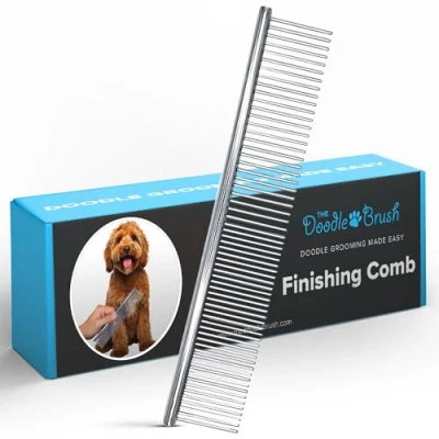 Afbeelding van The Doodle Brush Goldendoodles, Labradoodles &amp; Honden Roestvrij Staal Afwerking Kam met Medium en Lang Haar, Metalen Verzorgingskam afgeronde tanden om te ontwarren
