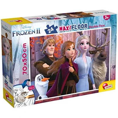 Afbeelding van Lisciani, Maxi puzzel voor kinderen vanaf 3 jaar, 24 delen, 2 in 1 dubbelzijdig op en achterkant, met achterkant om te kleuren, Disney Frozen 86658