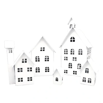 Afbeelding van UNUS® Deko huisjes 5 delige set, lichthuisjes van metaal wit