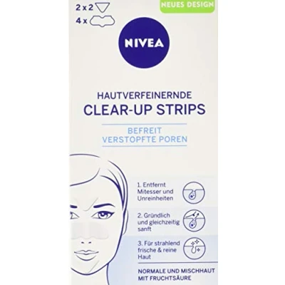 Afbeelding van Nivea Clear Up Strips, Voor Huidverfijning En Mee Eters, 1X4 Neusstrips 2 X Voorhoofd /Kinstrips