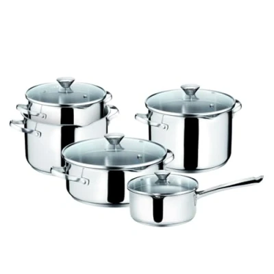 Image de Lagostina Smart Batterie de Cuisine pour Induction, Gaz et Four en Acier Inoxydable 18/10, 9 Pièces, Fond Lagoseal Plus Triple Couche, avec 3 Faitouts, 1 Marmite, Casserole 4 Couvercles
