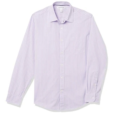 Image de Amazon Essentials Chemise en Popeline à Manches Longues, Style Décontracté, Coupe Standard Men&#039;s, Lavande Blanc Double Rayure, XL