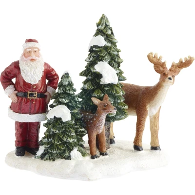 Afbeelding van LuVille Kerstdorp Miniatuur Kerstman met Herten L8,5 x B8 H8,5 cm
