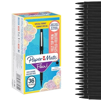Afbeelding van Paper Mate Fineliner Flair Original, Value Pack Van 36 Stuks (30 + 6 Gratis), Zwart