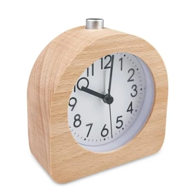 Afbeelding van Newaner Analoge nachtkastje wekker, niet tikkende houten tafelklok, vintage stille nachtwekker met snooze functie, nachtlampje, voor slaapkamer, tafel