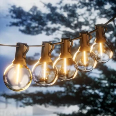 Afbeelding van Yuucio lichtsnoer voor buiten, 45 m, G40, 75 + 2 leds, waterdicht, IP44, decoratieve ketting, aansluitbaar, tuin, terras, feest, 2700 K, warm wit