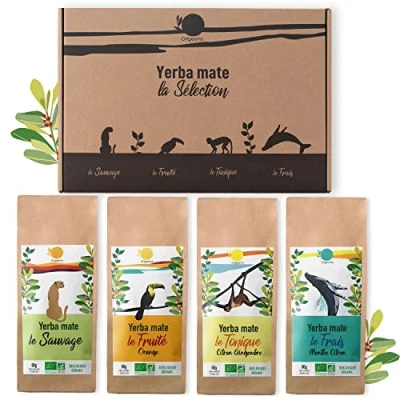 Image de ORIGEENS COFFRET MATE Bio x4 Le Sauvage Fruité Tonique Frais Yerba Maté 4x80gr Set Maté, Idée Cadeau