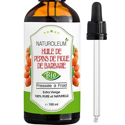 Image de Naturoleum Huile de Pépins Figue Barbarie Bio 100ml Pipette Bouteille en Verre 100% Pure, Naturelle, Pressée à Froid Visage Anti Âge et Cerne