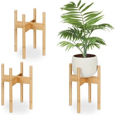 Afbeelding van Relaxdays bamboe plantenstandaard set van 3 bloemenstandaard binnen plant verhoger L