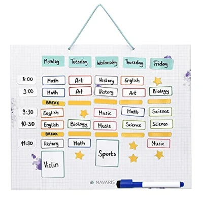 Afbeelding van Navaris magnetische weekplanner 40 x 32 cm Inclusief 115 stickers en stift Uitwisbare familieplanner Magneetbord Wit