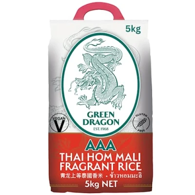 Image de Green Dragon Riz au jasmin parfumé thaïlandais 5 kg Hom Mali AAA de qualité supérieure blanc Ingrédients chinois Cuisine asiatique chinoise