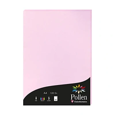 Afbeelding van Clairefontaine 4213C, doos van 50 vellen, A4 formaat (21 x 297 cm), 120 g/m², kleur: roze dragee, uitnodigingspapier voor evenementen en correspondentie, Pollen serie, premium glad papier