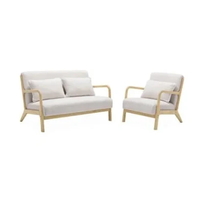 Afbeelding van sweeek 2 zitsbank + houten fauteuil, lorens, 124x83x77