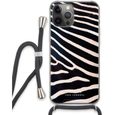 Afbeelding van Case Company® hoesje met Koord geschikt voor iPhone 13 Pro Max Zebra Telefoonhoesje Zwart Extra Bescherming aan alle Kanten en Over de Schermrand