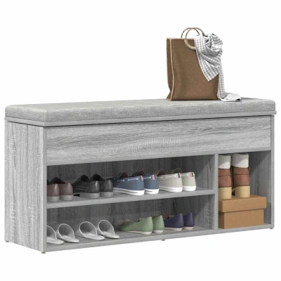 Afbeelding van Schoenenbank 102x30,5x45cm bewerkt hout grijs sonoma eikenkleur