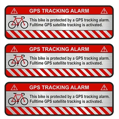 Afbeelding van Finest Folia 3 x GPS stickers voor fiets, motorfiets, auto, alarm, waarschuwing, anti diefstalsticker, tracker, beveiligd, R055 (aluminium geslepen zilver, fiets)