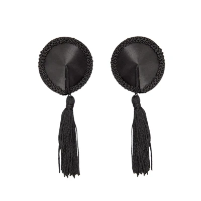 Afbeelding van Kinky Diva Satin Nipple Covers with Tassel Zwart
