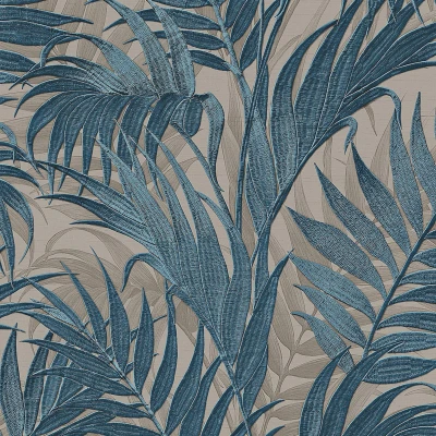 Afbeelding van Duch Wallcoverings Grace Tropical palm leaf petrol/beige vliesbehang 10m x 53cm GR322108