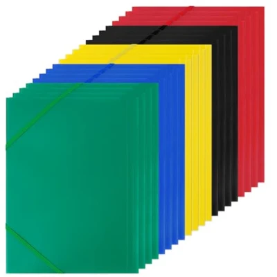 Afbeelding van Set van 20 mappen A4, vouwmap met elastische band, PP kunststof hoekklem A4 map DIN organisatiemap, documentenmap voor dossiers, documenten, vergaderingen, rapporten, kantoorbenodigdheden