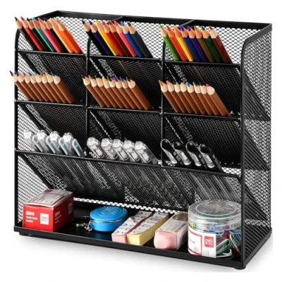 Afbeelding van Marbrasse bureau organizer van netstof, multifunctionele pennenhouder, voor schoolbenodigdheden, thuis, kantoor (zwart)