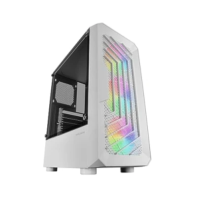 Afbeelding van Mars gaming MC TOR wit, halftoren ATX, compleet zijvenster, mesh design aan de voorkant, 3 x FRGB 120 mm ventilatoren, met dubbele slaapkamer