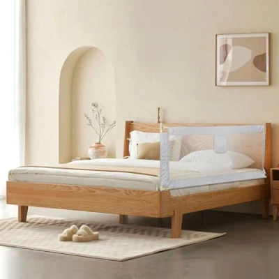 Afbeelding van Barrière de Lit pour Les Tout Petits, réglable en Hauteur, Cadre métal Robuste Bébé Sécurité, Métallique Anti Chute, Gris foncé 1,8 m