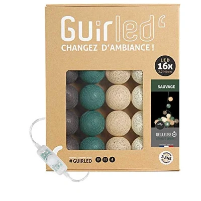 Afbeelding van GuirLED Lichtketting met bolletjes van katoen, USB, 2 uur nachtlampje voor baby&#039;s, incl. A dubbele USB adapter, 3 intensiteiten, 16 bolletjes, 1,6 m, Sauvage
