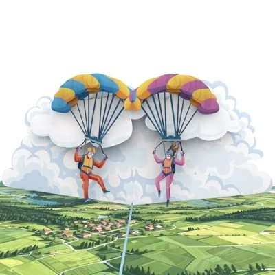 Afbeelding van MOKIO® Pop up kaart parachute springen 3D wenskaart voor verjaardag, als verjaardagskaart of voucher paragliding tandemvlucht