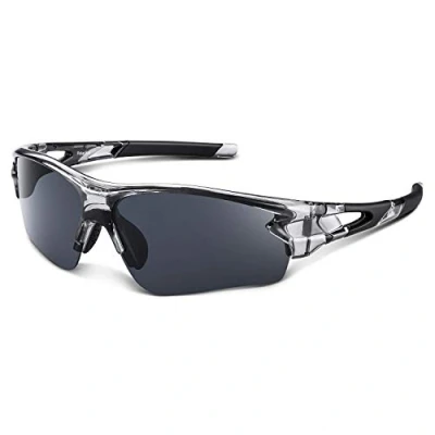 Afbeelding van BEACOOL Zonnebril, sport, gepolariseerd, voor dames en heren, fiets, fietsen, motorfiets, autorijden, honkbal, bergbeklimmen, hardlopen, vissen, UV400 bescherming, grijs, transparant, M