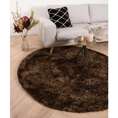 Afbeelding van Rond Hoogpolig Vloerkleed Velours Posh Bruin 80 Cm