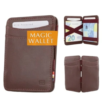 Afbeelding van HUNTERSON Magic Wallet, creditcardhouder, RFID blokkering, lederen portemonnee voor heren 8 kaarten,, 07 Bordeaux, klassiek