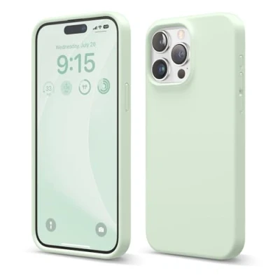 Afbeelding van elago Vloeibare siliconen telefoonhoes compatibel met iPhone 15 Pro Max, integrale bescherming, schokbestendig, zachte krasbestendige microvezelvoering, 17 cm, muntkleur