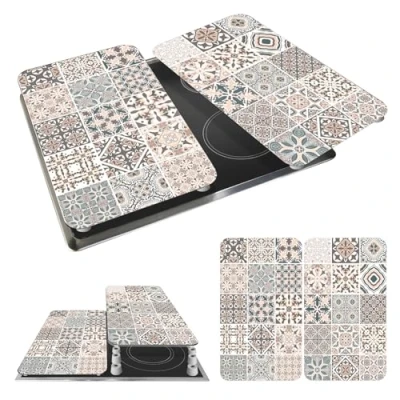 Image de WENKO Plaque de Recouvrement Universelle Mod Carreau, réglable en hauteur pour tout type cuisinière, planche à découper et protection anti éclaboussures, verre, 30 x 52 cm, 2 pièces