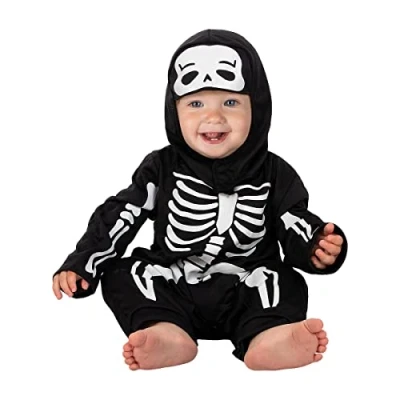 Afbeelding van Funidelia Skelettenkostuum voor baby Skelet, Schedel, Magere Hein, Horror Kostuum Accessoire verkleedkleding en rekwisieten Halloween, carnaval &amp; feesten Maat 81 92 cm Zwart