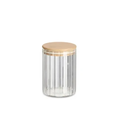 Afbeelding van Zeller Voorraad/bewaar pot Grooves hard glas transparant 550 ml bamboe deksel luchtdicht